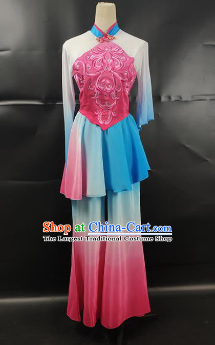 China Female Solo Dance Clothing Jiaozhou Yangko Performance Uniforms Fan Dance Orchids Dance Garment Costume