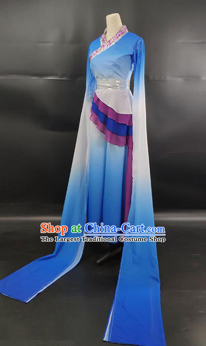 Top Chinese Traditional Water Sleeve Dance Performance Clothing Classical Dance Blue Dress Outfits Woman Group Dance Garment Costume