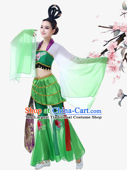 Top Chinese Woman Fairy Dance Garment Costume Traditional Court Dance Green Dress Outfits Classical Dance Performance Clothing