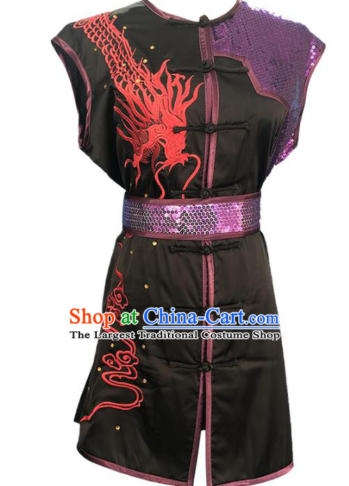 Top Chinese Traditional Martial Arts Competition Clothing Wushu Performance Embroidered Dragon Black Outfits Kung Fu Garment Costume