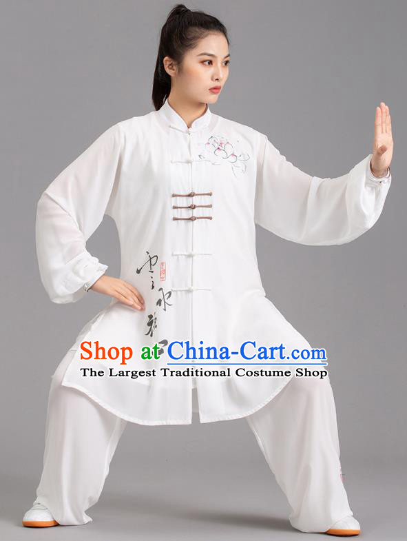 Chinese Martial Arts Competition Garments Tai Ji Ink Painting White Outfits Tai Chi Kung Fu Performance Clothing