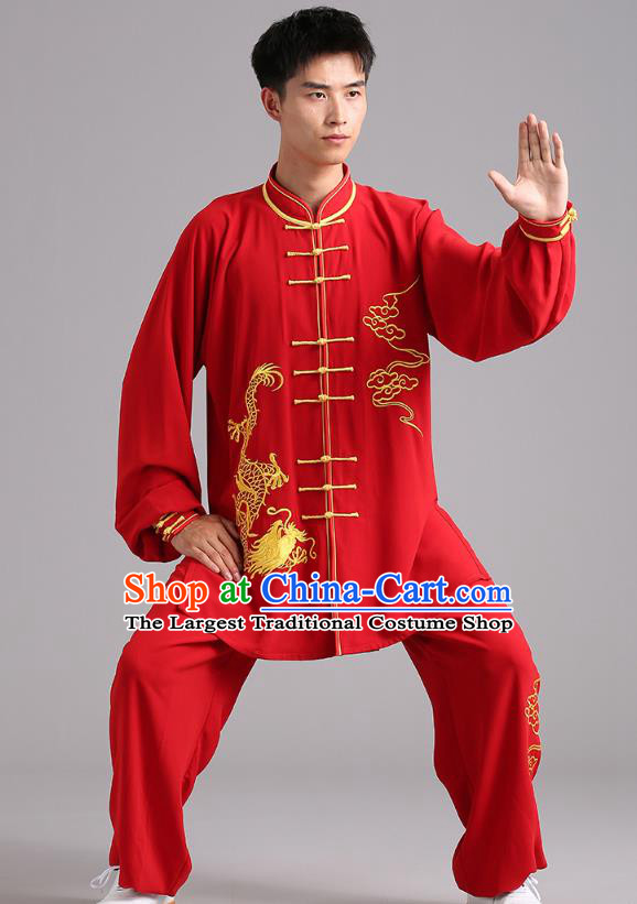 Chinese Tai Chi Kung Fu Performance Clothing Martial Arts Competition Garments Tai Ji Red Outfits for Men