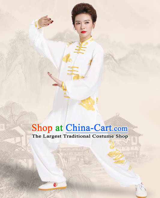 Chinese Kung Fu Wushu Competition Clothing Tai Chi Sword Performance Suits Martial Arts Printing White Outfits