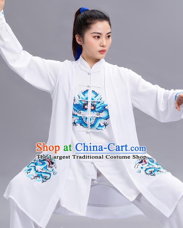 Chinese Tai Ji Chuan Embroidered Dragon Black Outfits Tai Chi Kung Fu Competition Clothing Martial Arts Performance Garments