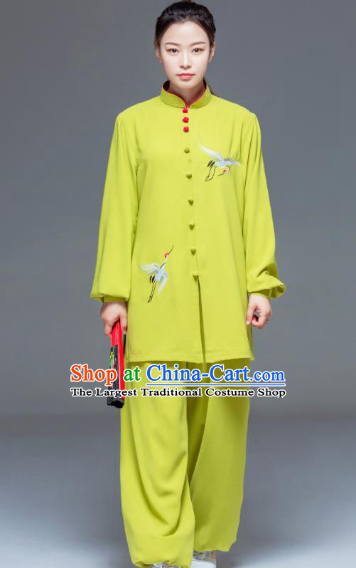 Chinese Tai Chi Clothing Martial Arts Performance Garment Kung Fu Competition Suits Embroidered Crane Green Outfits