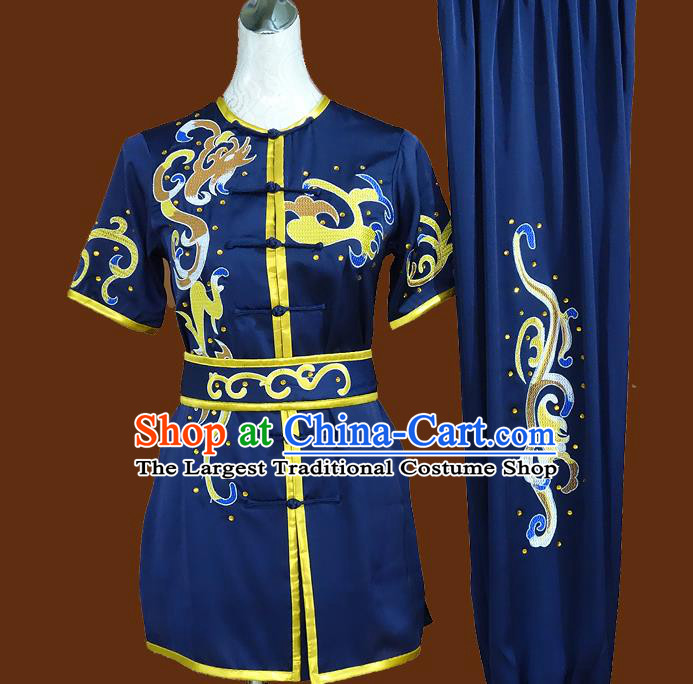 China Kung Fu Nanquan Uniforms Martial Arts Performance Garment Costumes Wu Shu Embroidered Navy Suits