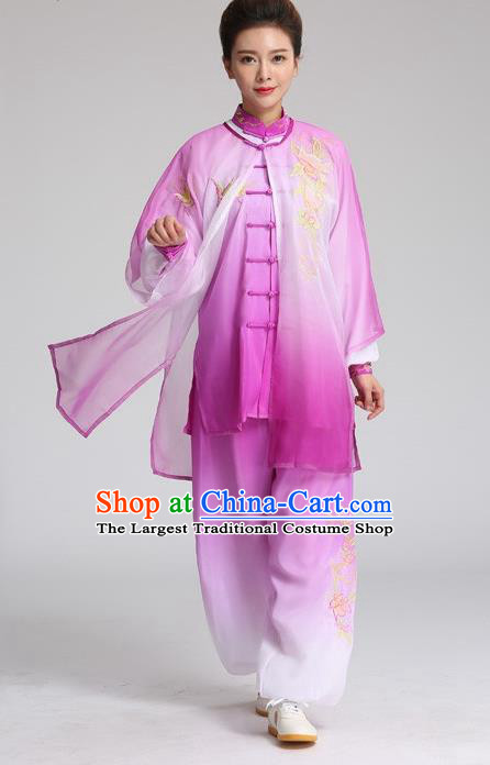 China Kung Fu Performance Purple Outfits Martial Arts Tai Ji Competition Suits Tai Chi Training Embroidered Clothing