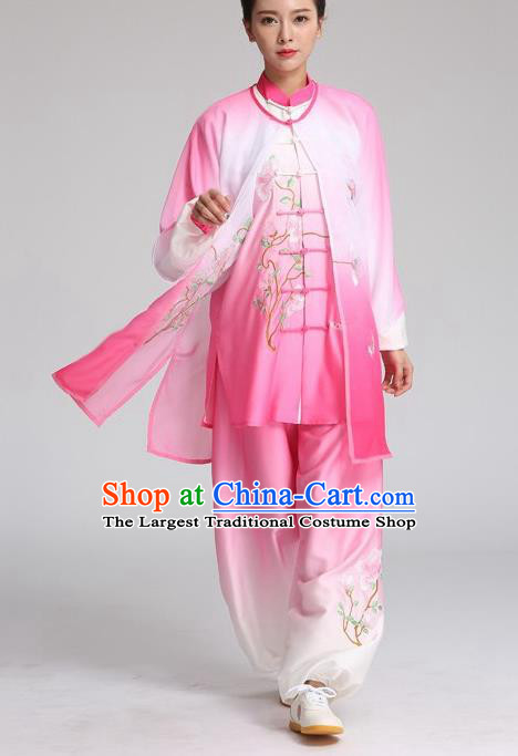 China Tai Chi Training Embroidered Clothing Kung Fu Performance Outfits Martial Arts Tai Ji Competition Pink Suits