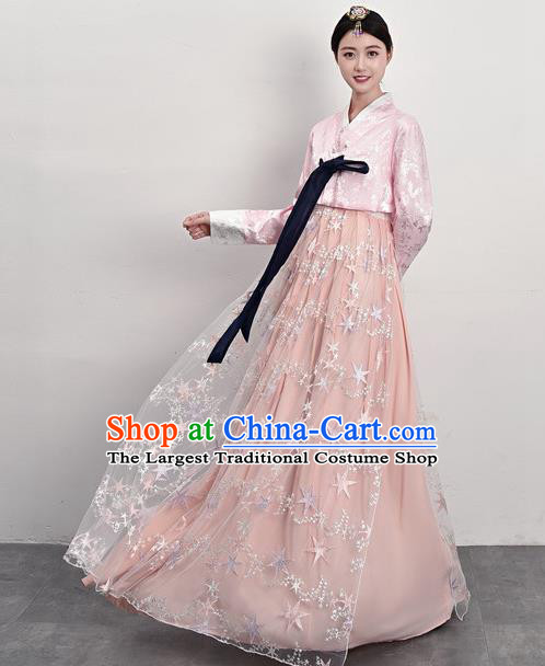 Korea Ancient Female Garment Costumes Korean Palace Princess Pink Blouse and Dress Outfits Traditional Asian Court Dress