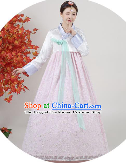Asian Korea Classical Dance Outfits Korean Traditional Wedding Dress Ancient Bride Garment Costumes Court White Blouse and Pink Dress