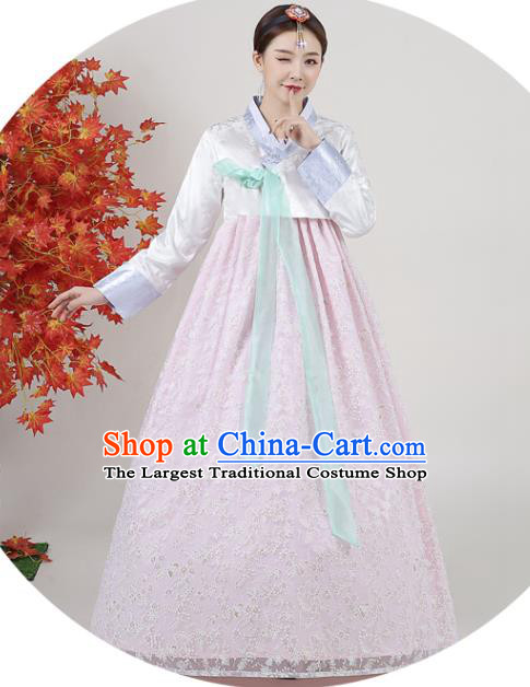 Asian Korea Classical Dance Outfits Korean Traditional Wedding Dress Ancient Bride Garment Costumes Court White Blouse and Pink Dress