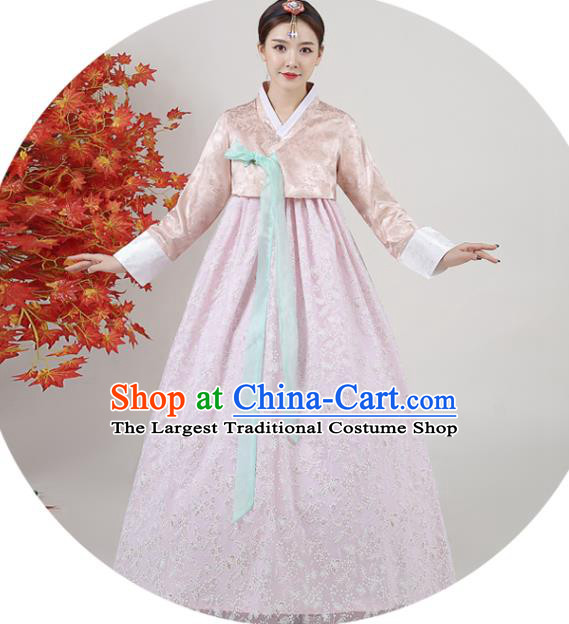 Korean Traditional Wedding Dress Asian Korea Ancient Bride Garment Costumes Court Champagne Blouse and Pink Dress Classical Dance Outfits