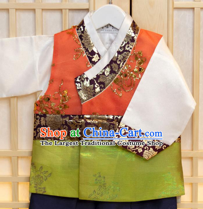 Korean Children Garment Vest White Shirt and Navy Pants Korea Boys Prince Birthday Hanbok Costumes Traditional Fashion Clothing