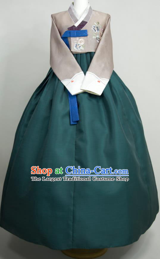 Korean Traditional Festival Celebration Clothing Court Hanbok Embroidered Grey Blouse and Green Dress Classical Dance Fashion Costumes