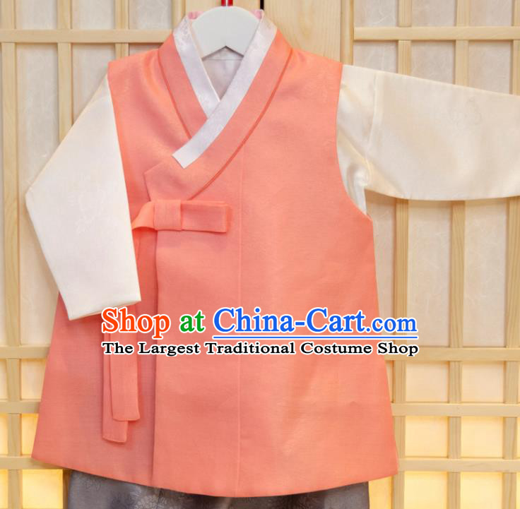 Korean Children Festival Pink Vest Beige Shirt and Grey Pants Traditional Garment Costumes Hanbok Clothing Korea Boys Prince Fashion