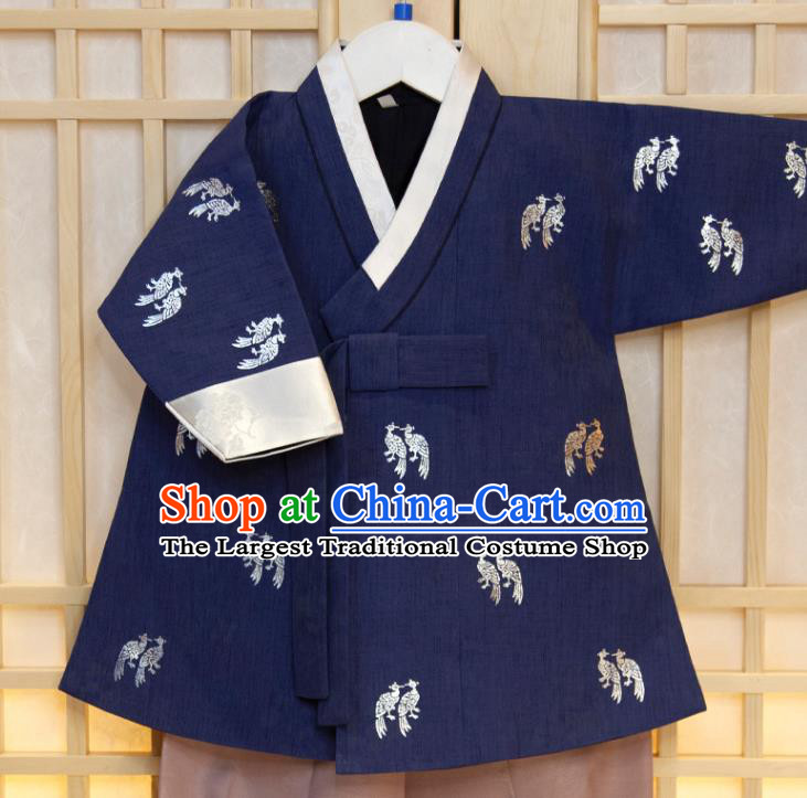 Korea Boys Prince Fashion Korean Children Festival Navy Shirt and Khaki Pants Traditional Garment Costumes Hanbok Clothing