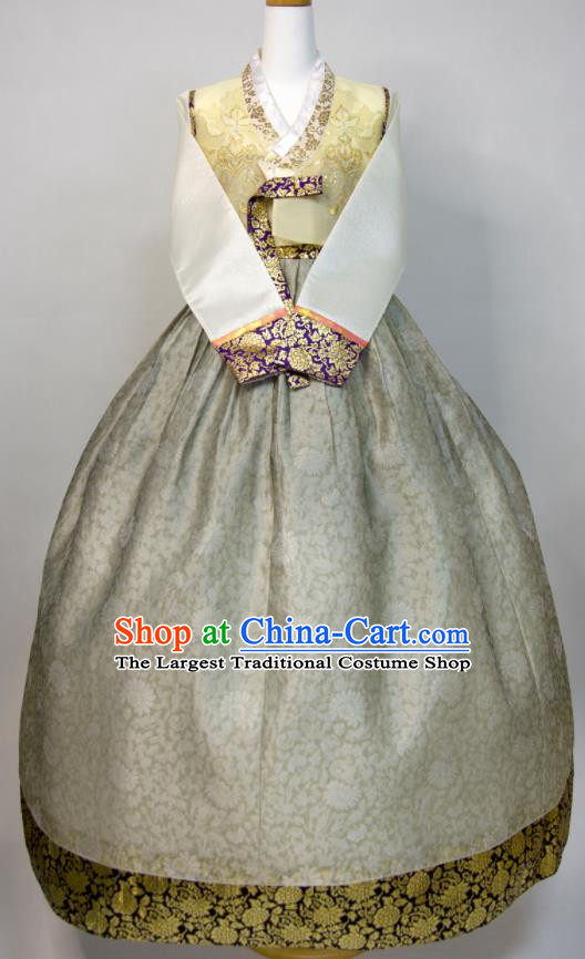 Korean Court Bride Hanbok Festival Ceremony Clothing Woman Fashion Yellow Blouse and Grey Dress Traditional Wedding Costumes