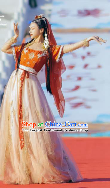 Traditional China Tang Dynasty Palace Lady Historical Garment Costumes Ancient Court Dance Hanfu Dress Clothing