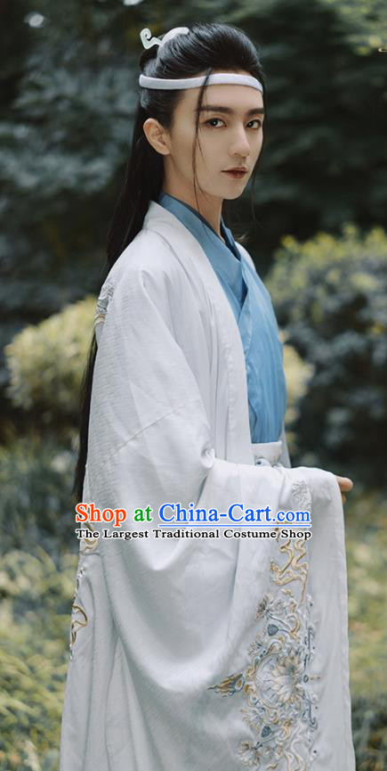 China Ancient Scholar Embroidered Hanfu Clothing Song Dynasty Noble Childe Historical Garment Costumes Complete Set