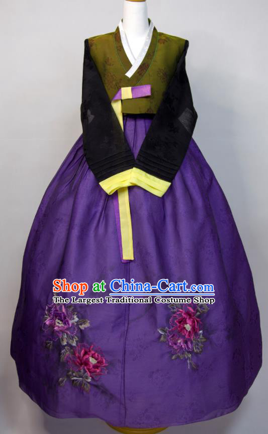 Korean Traditional Festival Clothing Court Ceremony Hanbok Woman Fashion Green Blouse and Purple Dress Wedding Bride Costumes