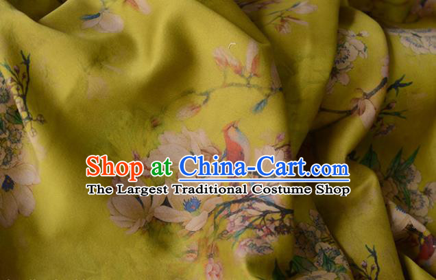 Chinese High Quality Cheongsam Cloth Classical Mangnolia Pattern DIY Satin Fabric Silk Fabric Yellow Gambiered Guangdong Gauze