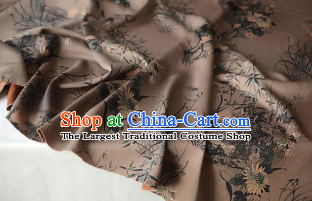 Chinese Classical Chrysanthemum Pattern DIY Satin Fabric Silk Fabric Brown Gambiered Guangdong Gauze High Quality Cheongsam Cloth