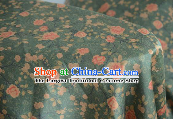 Chinese Classical Rose Pattern DIY Satin Fabric Silk Fabric Green Gambiered Guangdong Gauze High Quality Cheongsam Cloth