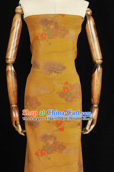 Chinese Cheongsam Cloth Traditional Flowers Pattern DIY Fabric Silk Fabric Yellow Gambiered Guangdong Gauze