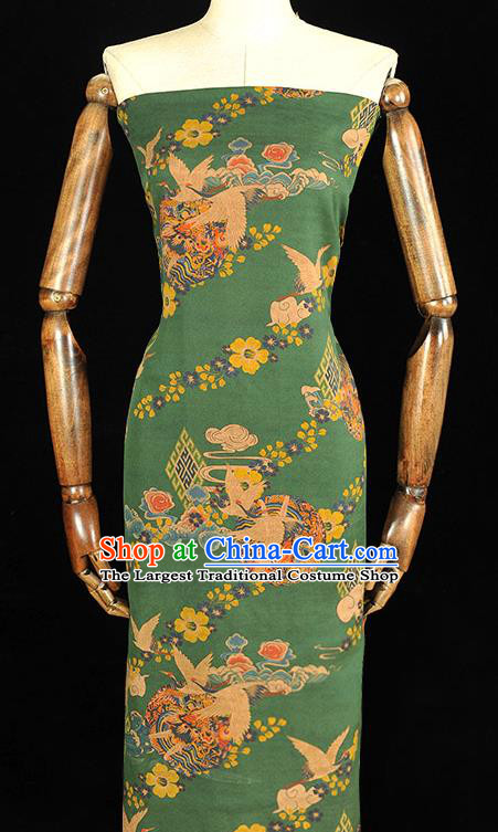 Chinese Cheongsam Silk Cloth Green Gambiered Guangdong Gauze Traditional Cranes Pattern DIY Dress Fabric