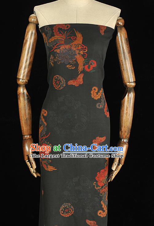 Chinese Cheongsam Silk Cloth Black Gambiered Guangdong Gauze Traditional Phoenix Butterfly Pattern DIY Dress Fabric