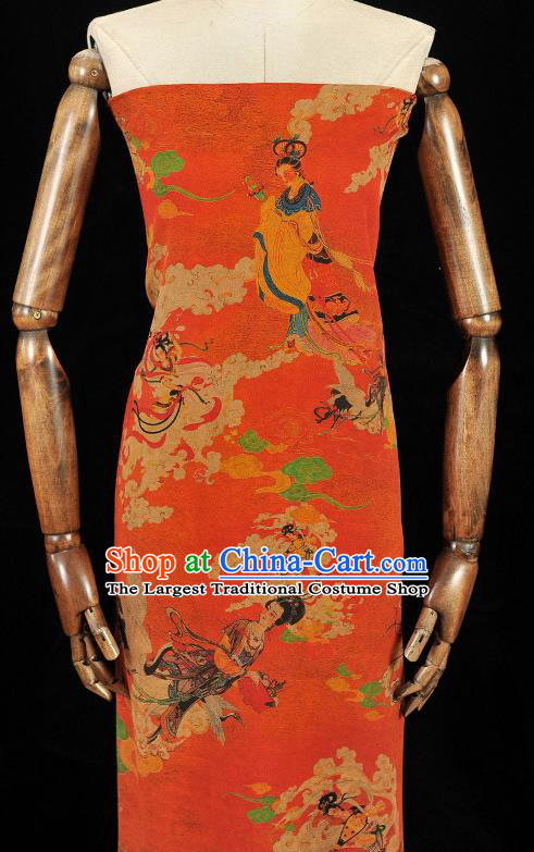 Chinese Traditional Lingbo Fairy Pattern Dress Fabric Silk Cloth Cheongsam Red Gambiered Guangdong Gauze