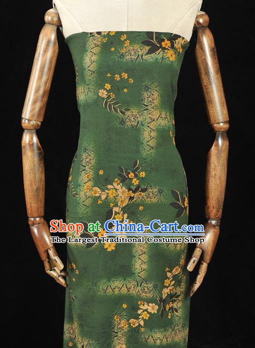 Chinese Cheongsam Silk Cloth Tang Suit Green Gambiered Guangdong Gauze Traditional Flowers Pattern Dress Fabric