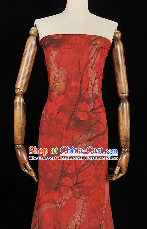 Chinese Traditional Plum Blossom Pattern Dress Fabric Cheongsam Silk Cloth Tang Suit Red Gambiered Guangdong Gauze