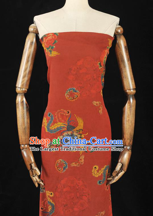 Chinese Red Gambiered Guangdong Gauze Traditional Phoenix Pattern Wedding Dress Fabric Cheongsam Silk Cloth