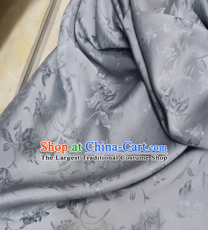 Chinese Grey Satin Cloth Traditional Cheongsam Jacquard Drapery Silk Fabric Classical Flowers Pattern Brocade