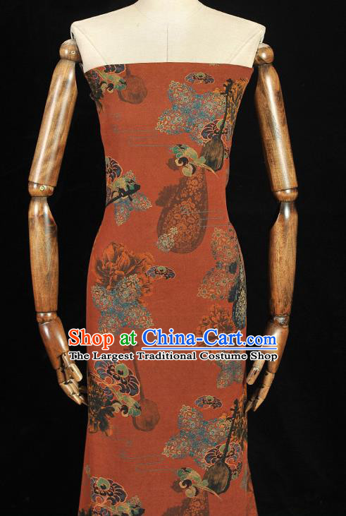 Chinese Traditional Pipa Lute Pattern Dress Fabric Cheongsam Silk Cloth Dark Red Gambiered Guangdong Gauze