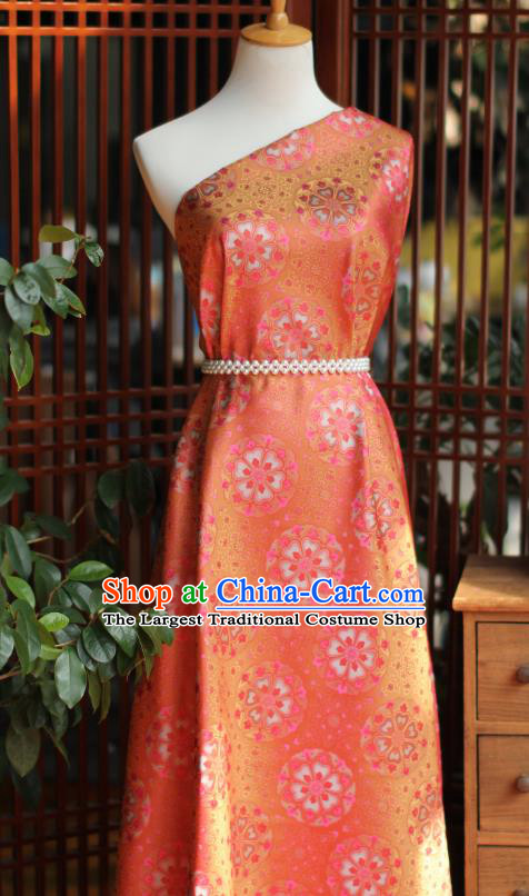 Chinese Silk Fabric Classical Flowers Pattern Brocade Orange Tapestry Cloth Traditional Qipao Dress Drapery