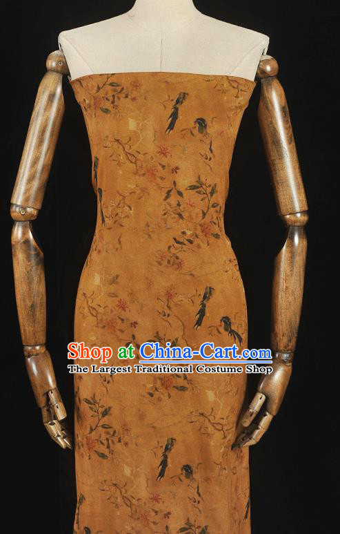 Chinese Gambiered Guangdong Gauze Traditional Birds Pattern Dress Fabric Cheongsam Ginger Silk Cloth