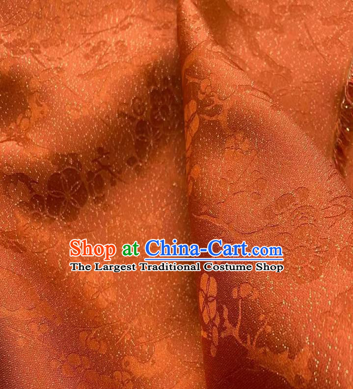 Chinese Traditional Tang Suit Drapery Rust Red Silk Fabric Classical Plum Blossom Pattern Brocade Cloth Jacquard Tapestry Material