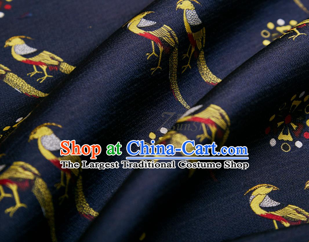 Chinese Traditional Hanfu Dress Drapery Navy Silk Fabric Classical Birds Pattern Song Brocade Cloth Jacquard Tapestry Material