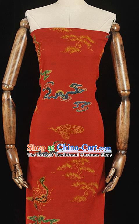 Chinese Cheongsam Silk Cloth Red Gambiered Guangdong Gauze Traditional Dragon Phoenix Pattern Wedding Dress Fabric