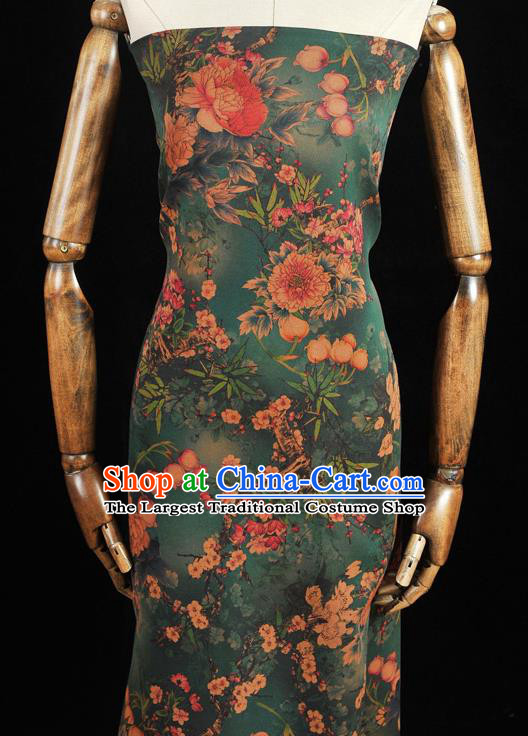 Top Chinese Green Gambiered Guangdong Gauze Traditional Convallaria Pattern Dress Cloth Cheongsam Silk Fabric