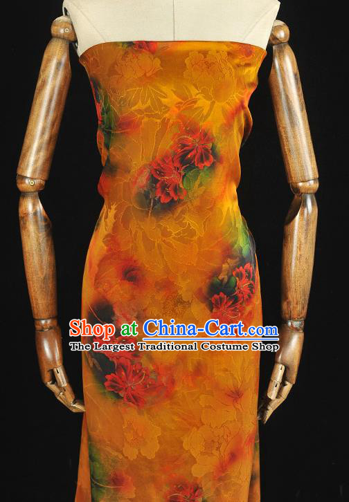 Top Chinese Cheongsam Orange Silk Fabric Gambiered Guangdong Gauze Traditional Qipao Dress Cloth