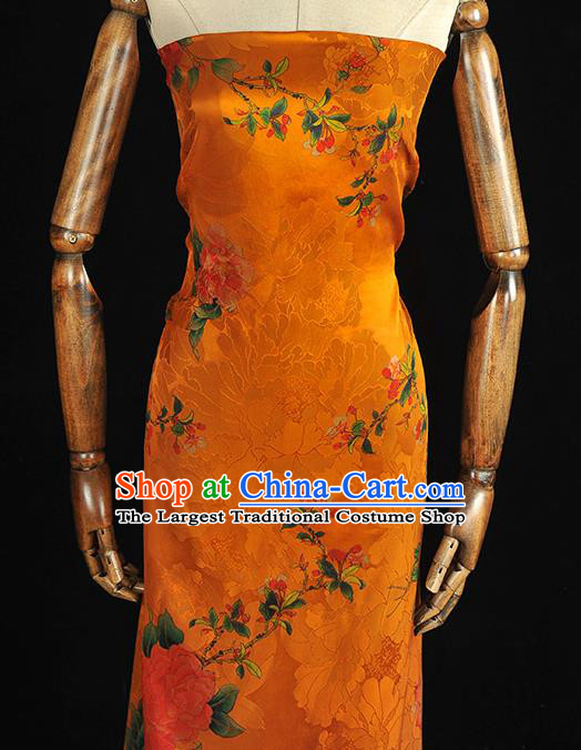 Top Chinese Cheongsam Golden Silk Fabric Classical Peony Pattern Gambiered Guangdong Gauze Traditional Jacquard Satin Cloth