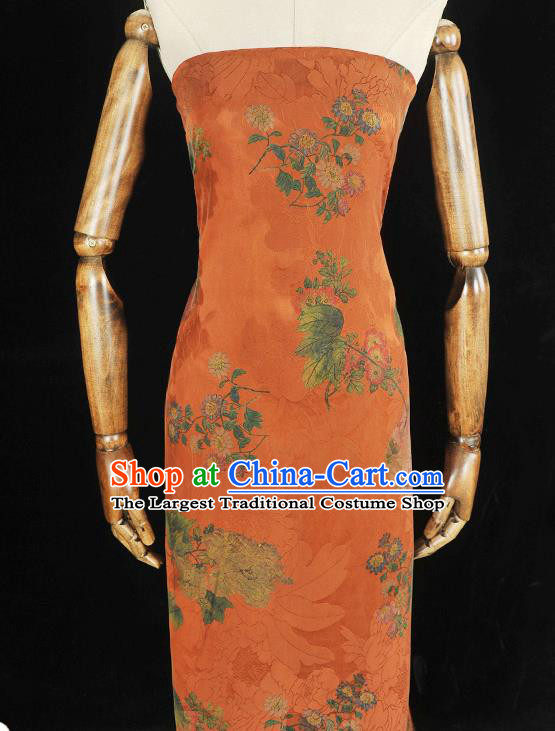 Top Chinese Orange Gambiered Guangdong Gauze Traditional Jacquard Brocade Cloth Cheongsam Classical Daisy Pattern Silk Fabric