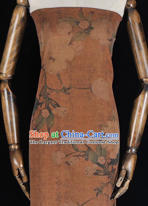 Chinese Top Khaki Gambiered Guangdong Gauze Traditional Hibiscus Pattern Dress Cloth Cheongsam Silk Fabric