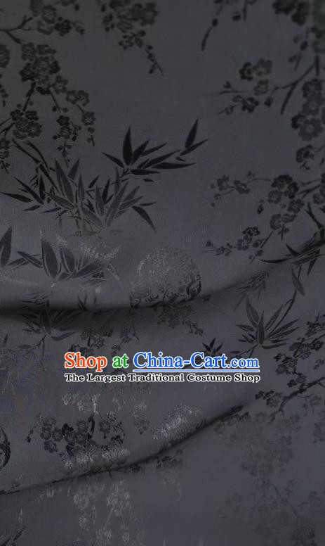 Chinese Classical Plum Bamboo Pattern Brocade Black Satin Cloth Traditional Cheongsam Jacquard Drapery Silk Fabric