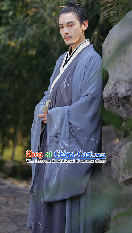 China Traditional Ming Dynasty Scholar Historical Garments Clothing Ancient Taoist Priest Hanfu Robe for Men