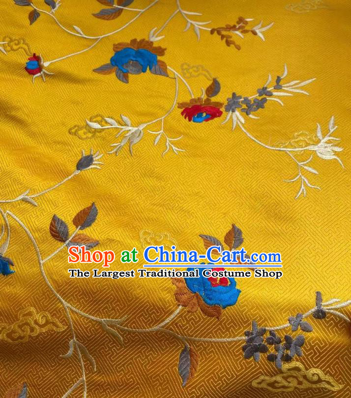 Chinese Jacquard Tapestry Material Traditional Cheongsam Drapery Silk Fabric Classical Embroidered Pattern Yellow Brocade Cloth