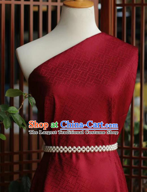 Chinese Classical Wedding Pattern Wine Red Brocade Cloth Tapestry Material Traditional Qipao Dress Drapery Silk Fabric